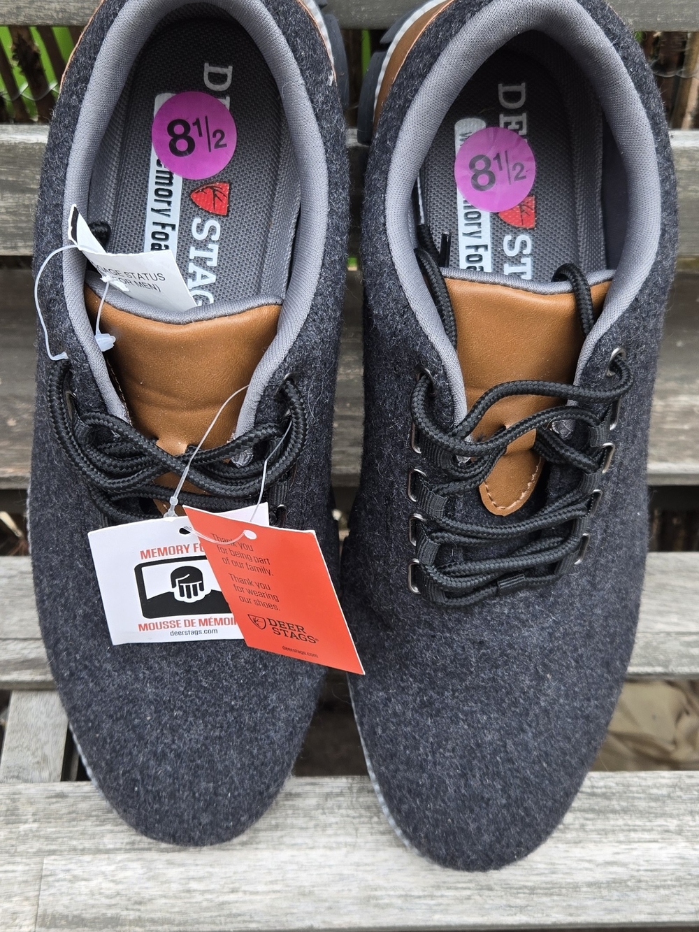 Deer Stags Status Charcoal Gray Wool Sneakers with Brown Tongue Accents